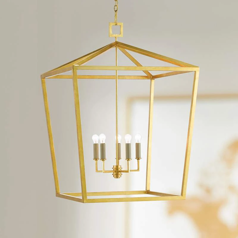 Denison 32"W 5-Light Gold Leaf Lantern Pendant Chandelier 3 Denison 32"W 5-Light Gold Leaf Lantern Pendant Chandelier