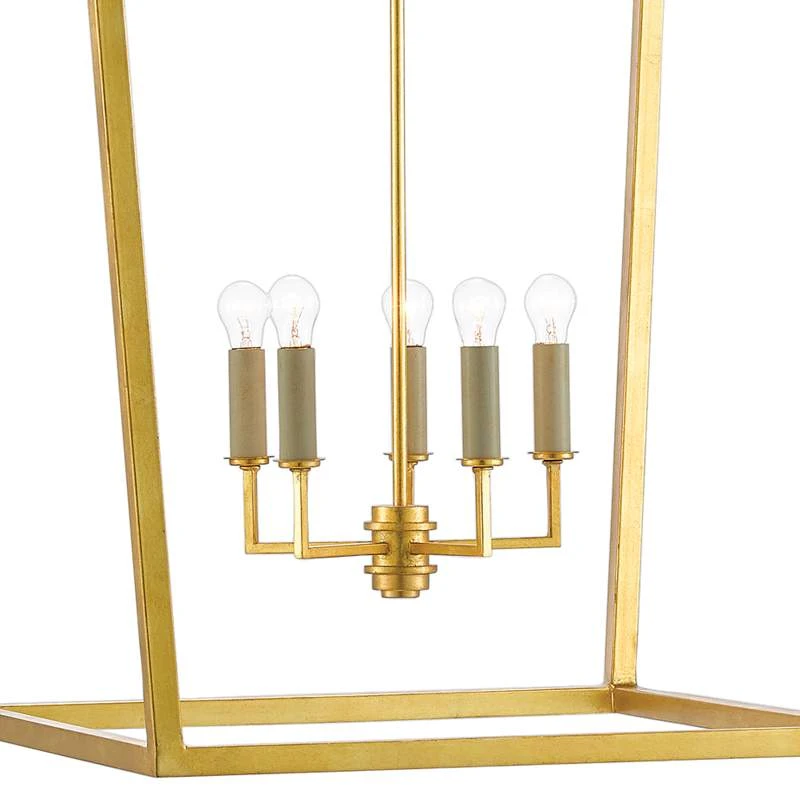 Denison 32"W 5-Light Gold Leaf Lantern Pendant Chandelier 5 Denison 32"W 5-Light Gold Leaf Lantern Pendant Chandelier - Image 3