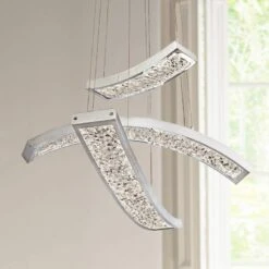 Elan Crushed Ice 24" Wide Chrome LED Pendant Light