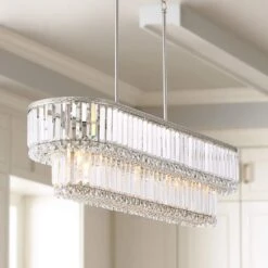 Ella 38 3/4" Wide Brushed Nickel Crystal Island Pendant Light