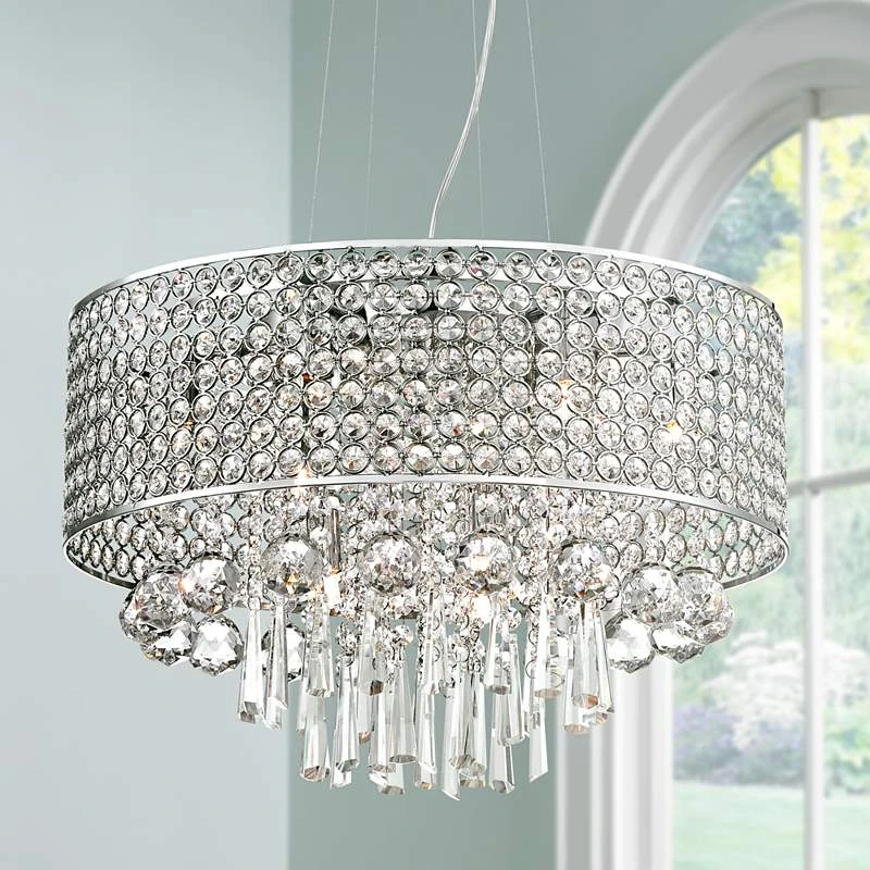 Elva Chrome 19" Wide Beaded Crystal Pendant Light 4 Elva Chrome 19" Wide Beaded Crystal Pendant Light - Image 2