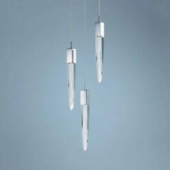 ET2 Quartz 13" Wide Polished Nickel 3-Light LED Pendant