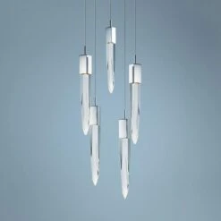 ET2 Quartz 15 3/4" Wide Polished Nickel 5-Light LED Pendant