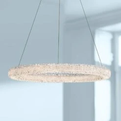 Eurofase Sassi 27" Wide Chrome Crystal Round Ring LED Pendant Light