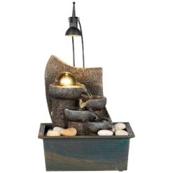 Faux Stone 10" High LED Table Fountain With Crystal Accent 9 Faux Stone 10" High LED Table Fountain With Crystal Accent -Golden Lighting Shop faux stone 10 inch high led table fountain with crystal accent 56847