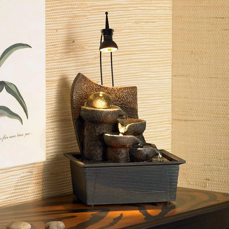 Faux Stone 10" High LED Table Fountain With Crystal Accent 4 Faux Stone 10" High LED Table Fountain With Crystal Accent - Image 2