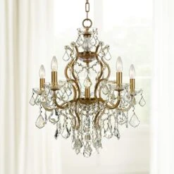 Filmore 23" Wide Antique Gold 6-Light Traditional Crystal Chandelier