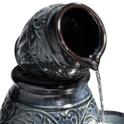 Four Blue Urns 27" High Ceramic LED Cascading Floor Fountain -Golden Lighting Shop four blue urns 27 inch high ceramic led cascading floor fountain 79r01views1