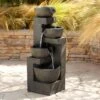 Four Bowl 42" High Gray Cascading Outdoor Fountain With LED Lights -Golden Lighting Shop four bowl 42 inch high gray cascading outdoor fountain with led lights 88g70cropped