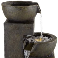 Four Bowl 42" High Gray Cascading Outdoor Fountain With LED Lights -Golden Lighting Shop four bowl 42 inch high gray cascading outdoor fountain with led lights 88g70views1
