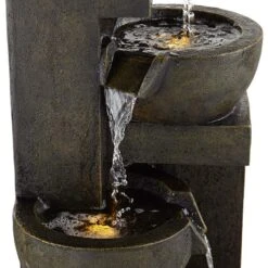 Four Bowl 42" High Gray Cascading Outdoor Fountain With LED Lights -Golden Lighting Shop four bowl 42 inch high gray cascading outdoor fountain with led lights 88g70views2