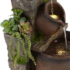 Four Pot 39 1/4" High Terracotta Finish LED Cascading Outdoor Fountain -Golden Lighting Shop four pot 39 and one quarter inch high terracotta finish led cascading outdoor fountain 88g27views3