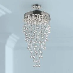 Galaxy 20" Wide Chrome And Crystal 9-Light Chandelier