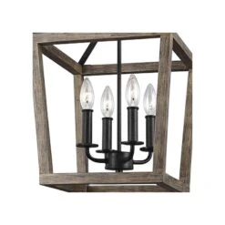 Gannet 12" Wide Weathered Oak Wood 4-Light Foyer Pendant Light -Golden Lighting Shop gannet 12 inch wide weathered oak wood 4 light foyer pendant light 45x56views1