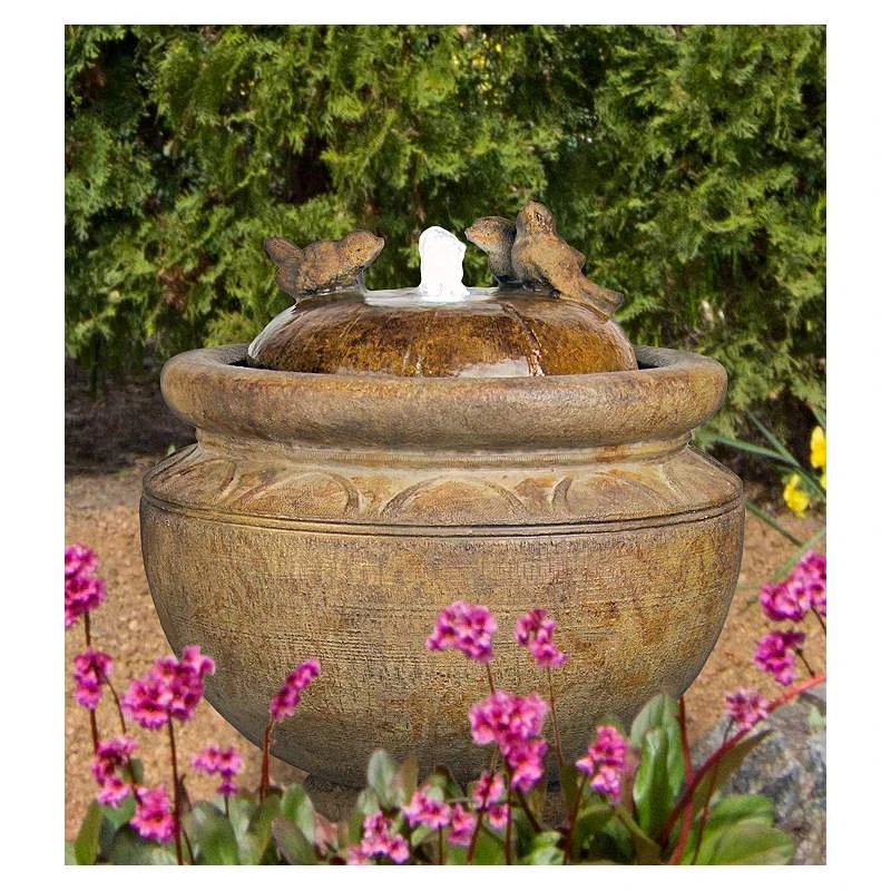 Garden Birds 19" High Patio Bubbler Fountain With LED Light 3 Garden Birds 19" High Patio Bubbler Fountain With LED Light