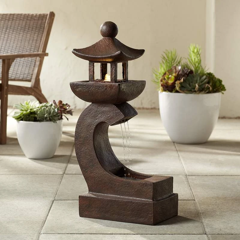 Garden Pagoda 31" High Rust LED Lighted Outdoor Fountain 3 Garden Pagoda 31" High Rust LED Lighted Outdoor Fountain