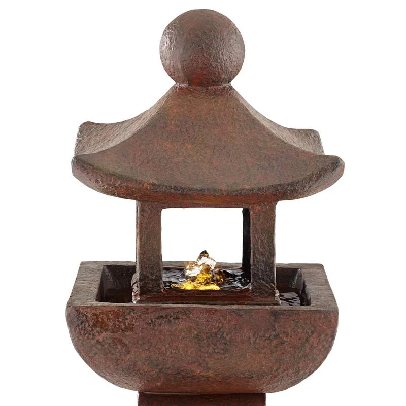 Garden Pagoda 31" High Rust LED Lighted Outdoor Fountain 5 Garden Pagoda 31" High Rust LED Lighted Outdoor Fountain - Image 3