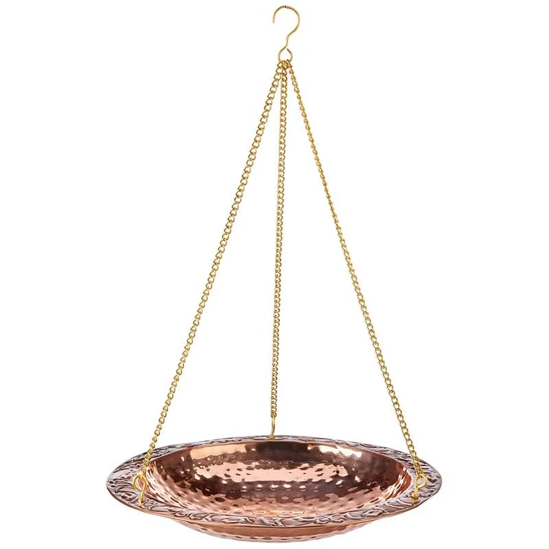 Hammered Pure Copper Bowl 13 1/2"W Metal Hanging Bird Bath 3 Hammered Pure Copper Bowl 13 1/2"W Metal Hanging Bird Bath