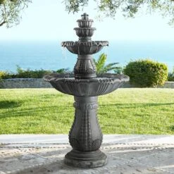 Hampton 56 3/4" High Slate Finish 4-Tier Outdoor Fountain With Light
