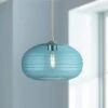 Harmony 14" Wide Brushed Nickel Pendant Light With Blue Glass -Golden Lighting Shop harmony 14 inch wide brushed nickel pendant light with blue glass 96e71cropped