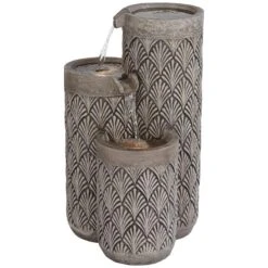 Havara 26"H Gray Stone 3-Tier Outdoor LED Floor Fountain -Golden Lighting Shop havara 26 inchh gray stone 3 tier outdoor led floor fountain 821g2