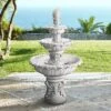 Ibiza 45" High 3-Tiered Sandstone Garden Fountain With Light