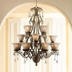 Iron Leaf 39" Wide Roman Bronze And Crystal Chandelier