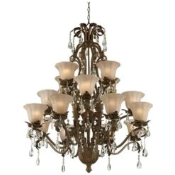 Iron Leaf 39" Wide Roman Bronze And Crystal Chandelier -Golden Lighting Shop iron leaf 39 inch wide roman bronze and crystal chandelier 7g197views2