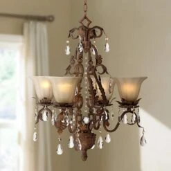 Iron Leaf 4-Light Roman Bronze And Crystal Chandelier