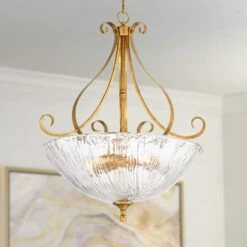 Katrina 25 1/4" Wide Gold Leaf 3-Light Bowl Pendant