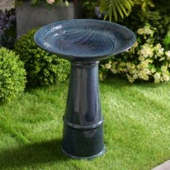 Kenroy Home Otaki 21 1/2"H Teal Ceramic Outdoor Bird Bath