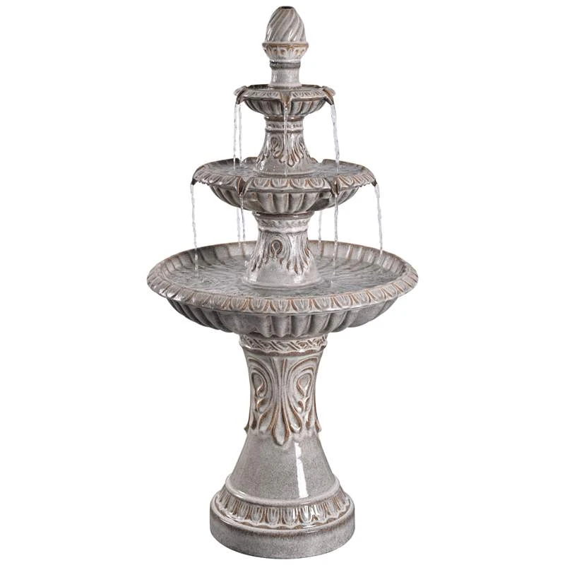 Kiera 46 1/2" High Ivory 3-Tier Tradtional Ceramic Fountain 4 Kiera 46 1/2" High Ivory 3-Tier Tradtional Ceramic Fountain - Image 2