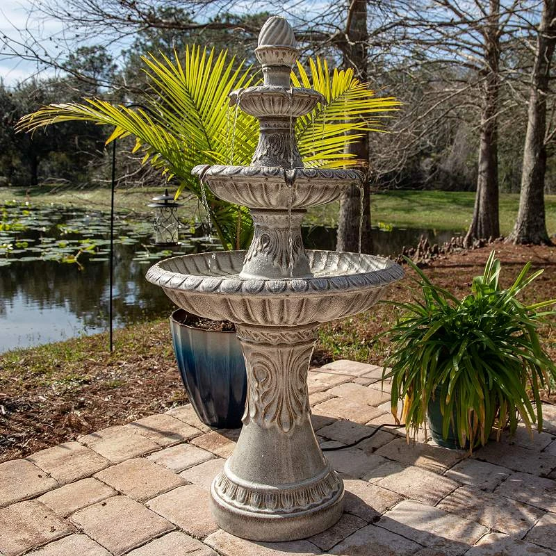 Kiera 46 1/2" High Ivory 3-Tier Tradtional Ceramic Fountain 8 Kiera 46 1/2" High Ivory 3-Tier Tradtional Ceramic Fountain - Image 6