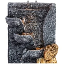 Kneeling Gold Buddha 17" High Indoor-Outdoor LED Table Fountain -Golden Lighting Shop kneeling gold buddha 17 inch high indoor outdoor led table fountain 40v84views2