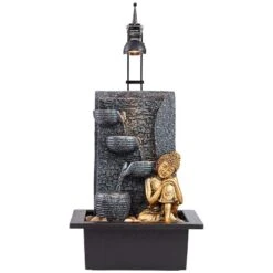 Kneeling Gold Buddha 17" High Indoor-Outdoor LED Table Fountain -Golden Lighting Shop kneeling gold buddha 17 inch high indoor outdoor led table fountain 40v84views4