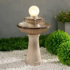 Knight 26 1/2" High Ivory Ceramic 2-Tier LED Floor Fountain