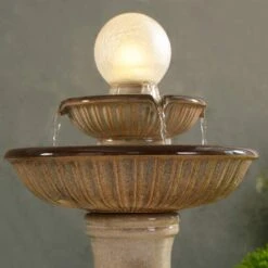 Knight 26 1/2" High Ivory Ceramic 2-Tier LED Floor Fountain -Golden Lighting Shop knight 26 and one half inch high ivory ceramic 2 tier led floor fountain 85a32views1