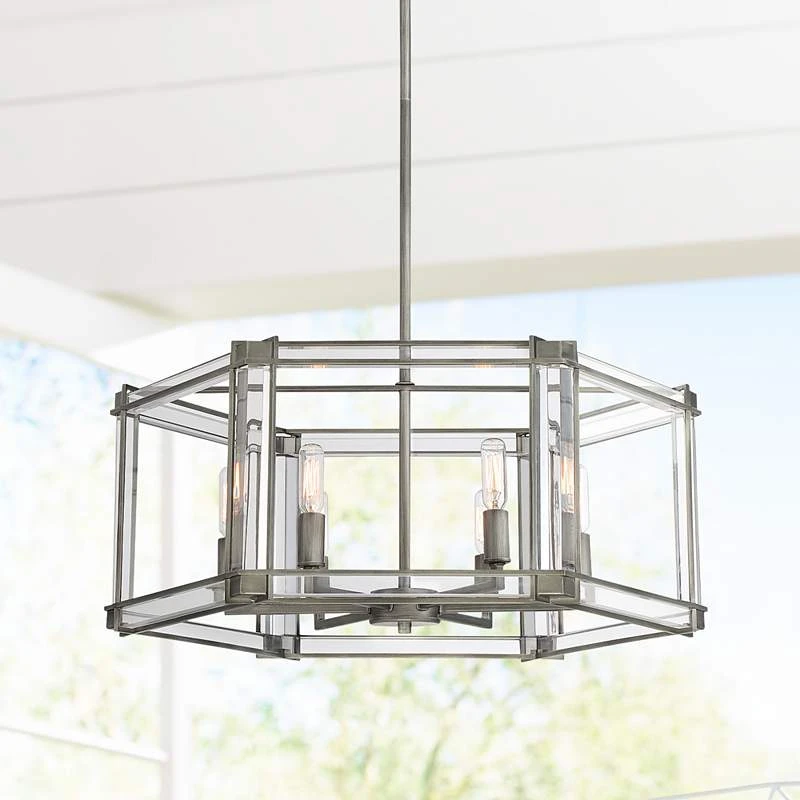 Langen Square 24" Wide Antique Nickel Geometric 6-Light Pendant Light 3 Langen Square 24" Wide Antique Nickel Geometric 6-Light Pendant Light