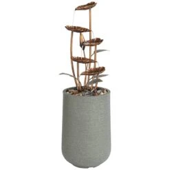 Leonisis 38 1/2" Gray Stone And Metal Leaf Outdoor Plug-In Fountain -Golden Lighting Shop leonisis 38 and one half inch gray stone and metal leaf outdoor plug in fountain 820g2
