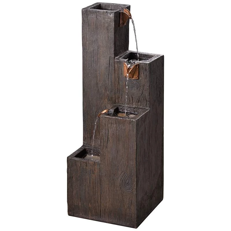 Lincoln 34" High Wood Grain Rustic Modern Fountain 4 Lincoln 34" High Wood Grain Rustic Modern Fountain - Image 2