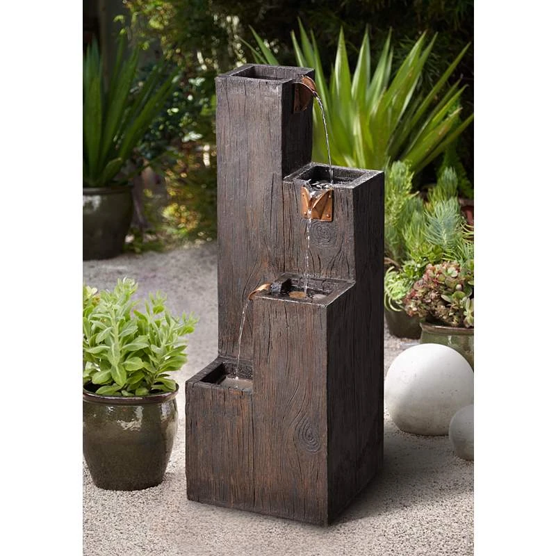Lincoln 34" High Wood Grain Rustic Modern Fountain 3 Lincoln 34" High Wood Grain Rustic Modern Fountain