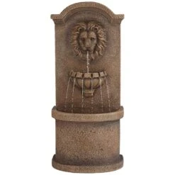 Lion Face 45"H Sandstone Outdoor LED Wall/Floor Fountain -Golden Lighting Shop lion face 45 inchh sandstone outdoor led wall floor fountain 819g2