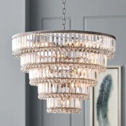 Magnificence 24 1/2"W Satin Nickel And Crystal LED 15-Light Chandelier -Golden Lighting Shop magnificence 24 and one half inchw satin nickel and crystal led 15 light chandelier 1d961cropped