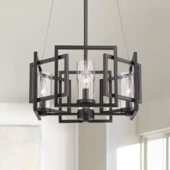 Golden Lighting Marco 16" Wide Matte Black Geometric 4-Light Pendant