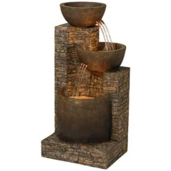 Mason 35" High Faux Stone LED Floor Fountain -Golden Lighting Shop mason 35 inch high faux stone led floor fountain v7837