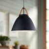 Maxim Nordic 14 1/4" Wide Tan Leather And Black Modern Pendant Light