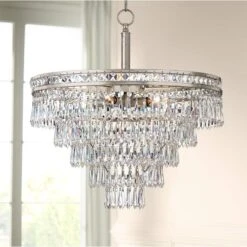 Mercer 20"W Olde Silver And Crystal Convertible Chandelier