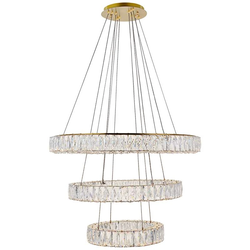 Monroe 31 1/2" Wide Gold And Crystal 3-Tier LED Chandelier 4 Monroe 31 1/2" Wide Gold And Crystal 3-Tier LED Chandelier - Image 2