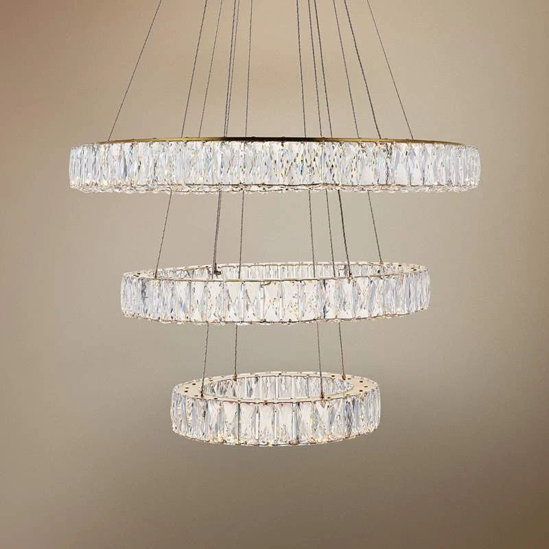 Monroe 31 1/2" Wide Gold And Crystal 3-Tier LED Chandelier 3 Monroe 31 1/2" Wide Gold And Crystal 3-Tier LED Chandelier