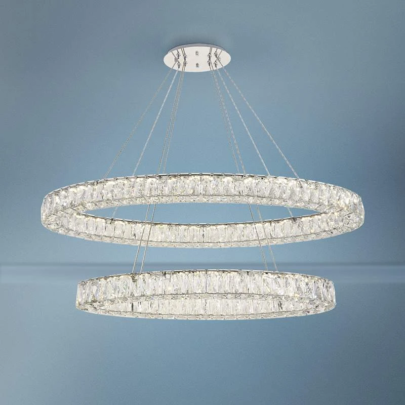 Monroe 48" Wide Chrome And Crystal 2-Tier Oval LED Chandelier 3 Monroe 48" Wide Chrome And Crystal 2-Tier Oval LED Chandelier
